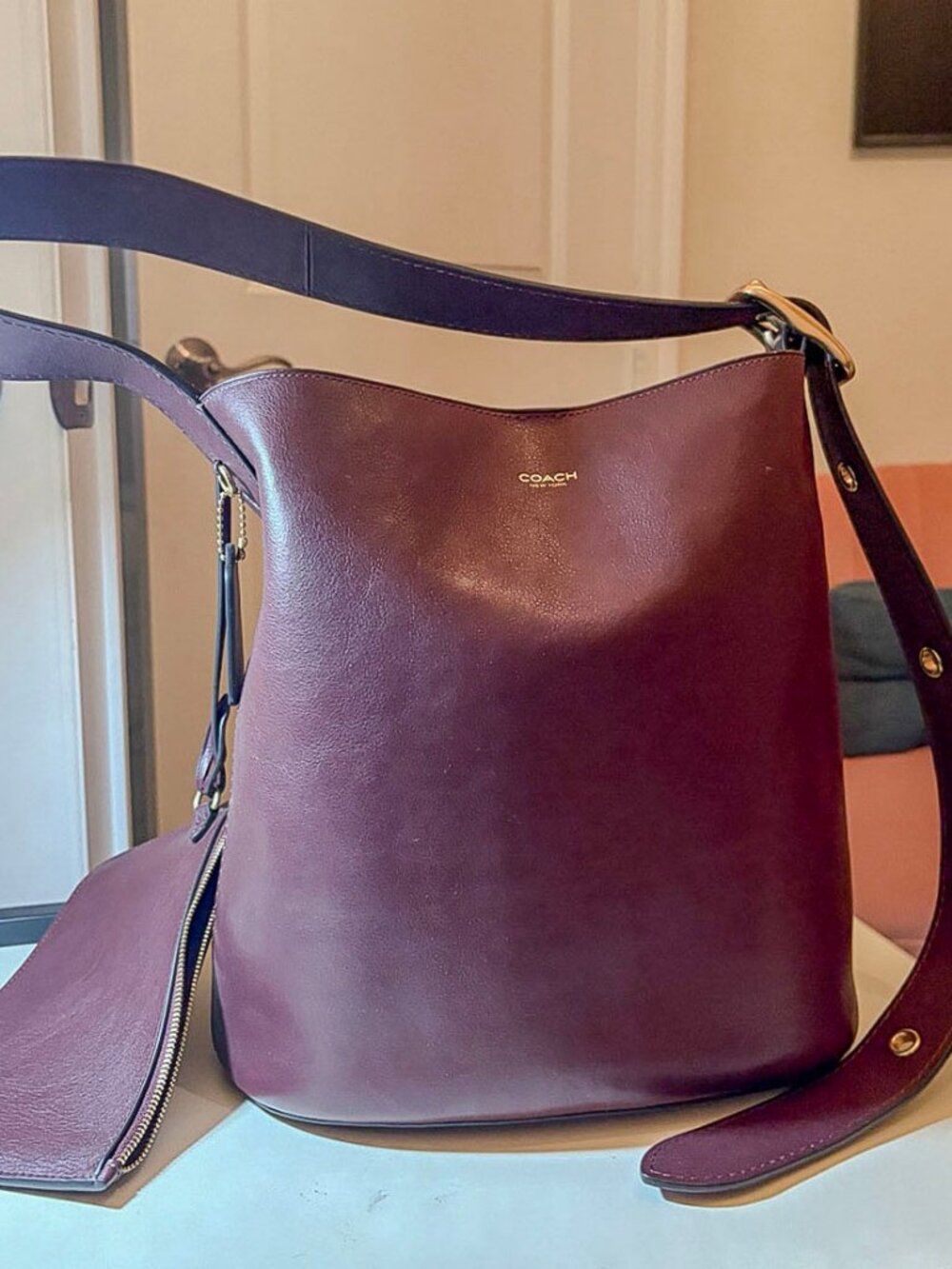 Like New Coach Bleecker Bucket Bag Merlot Leather CCC23